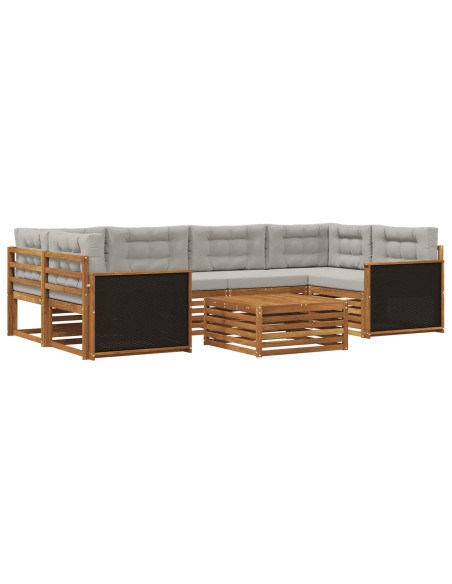 Set di divani da esterno 7 pcs Naturale e Grigio Chiaro