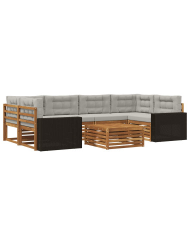 Set di divani da esterno 7 pcs Naturale e Grigio Chiaro