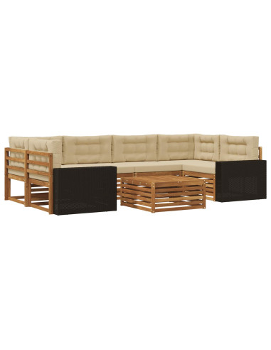 Set di divani da esterno 7 pcs Naturale e Beige Poliestere