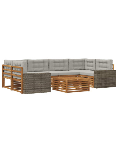 Set di divani da esterno 7 pcs Naturale e Grigio Chiaro