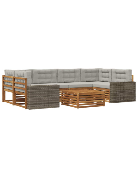Set di divani da esterno 7 pcs Naturale e Grigio Chiaro