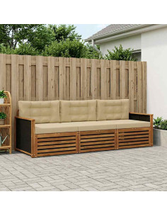 Set di divani da esterno 3 pcs Naturale e Beige Poliestere