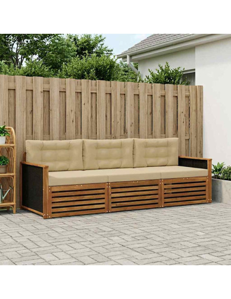 Set di divani da esterno 3 pcs Naturale e Beige Poliestere