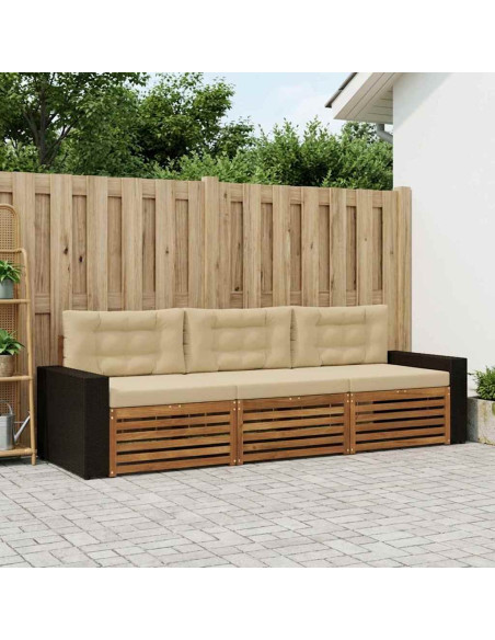 Set di divani da esterno 3 pcs Naturale e Beige Poliestere