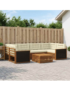 Set di divani da esterno 7 pcs Naturale e Crema Poliestere