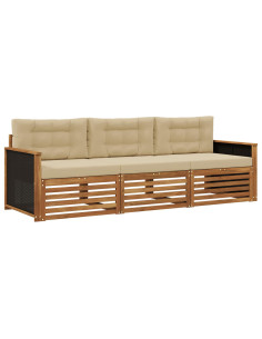 Set di divani da esterno 3 pcs Naturale e Beige Poliestere 2