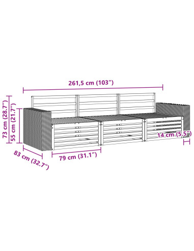 Set di divani da esterno 3 pcs Naturale