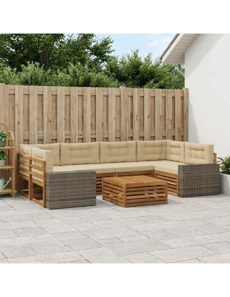 Set di divani da esterno 7 pcs Naturale e Beige Poliestere