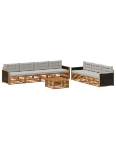 Set di divani da esterno 8 pcs Naturale e Grigio Chiaro