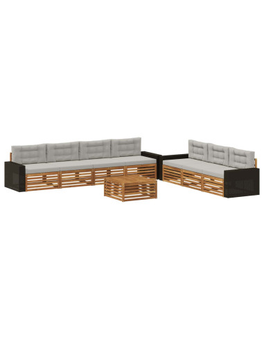 Set di divani da esterno 8 pcs Naturale e Grigio Chiaro