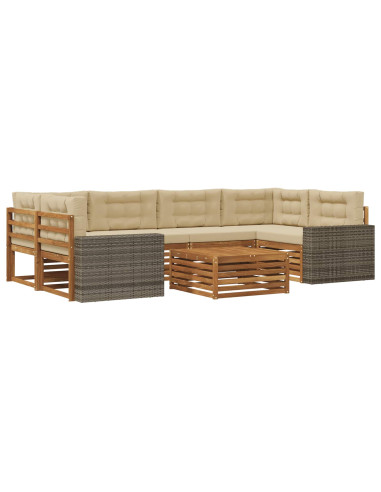 Set di divani da esterno 7 pcs Naturale e Beige Poliestere