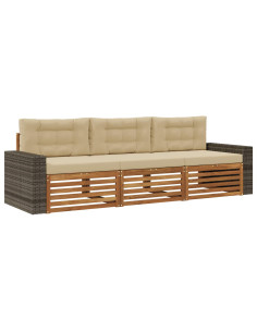 Set di divani da esterno 3 pcs Naturale e Beige Poliestere 2