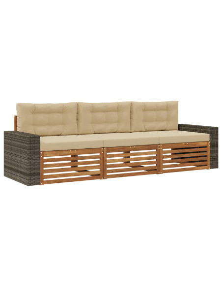 Set di divani da esterno 3 pcs Naturale e Beige Poliestere