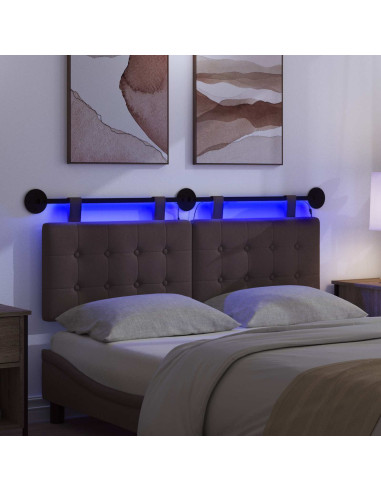 Testiera sospesa Con luce LED Marrone Scuro Tessuto
