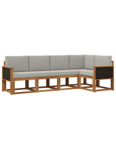 Set di divani da esterno 5 pcs Naturale e Grigio Chiaro