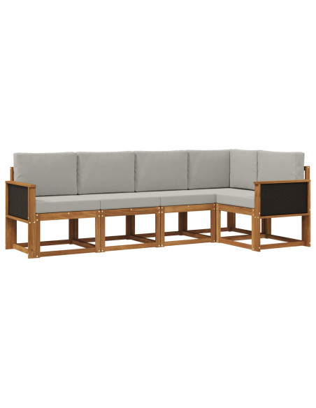 Set di divani da esterno 5 pcs Naturale e Grigio Chiaro