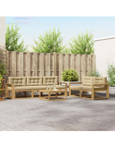 Set di divani da esterno con cuscino 6 pcs Bianco e Beige