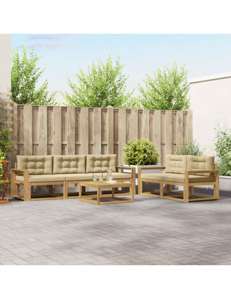 Set di divani da esterno con cuscino 6 pcs Bianco e Beige