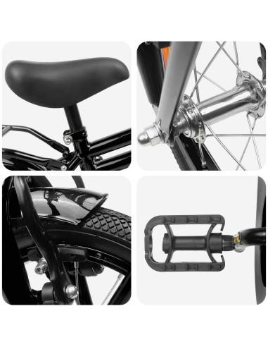 Bicicletta per Bambini 16 Pollici per bambini di 4-6 anni Nero