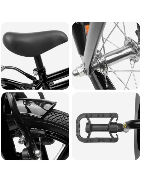 Bicicletta per Bambini 16 Pollici per bambini di 4-6 anni Nero