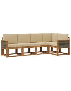Set di divani da esterno 5 pcs Naturale e Beige Poliestere