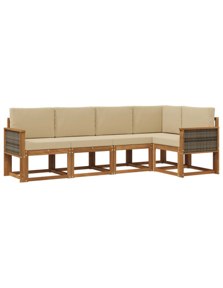 Set di divani da esterno 5 pcs Naturale e Beige Poliestere
