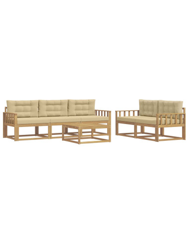 Set di divani da esterno con cuscino 6 pcs Bianco e Beige