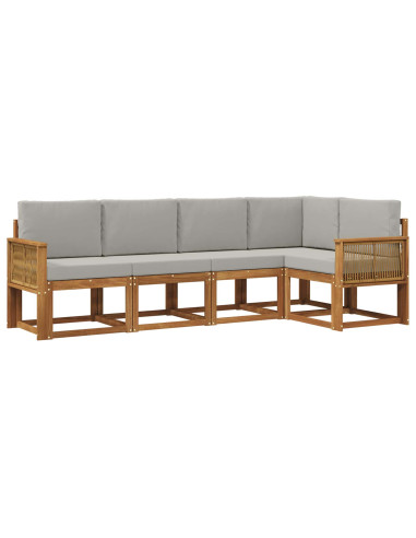 Set di divani da esterno 5 pcs Naturale e Grigio Chiaro