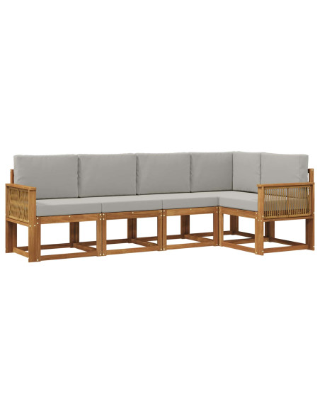Set di divani da esterno 5 pcs Naturale e Grigio Chiaro