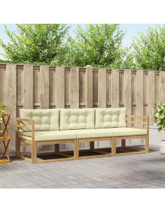 Set di divani da esterno 3 pcs Bianco e Crema Poliestere