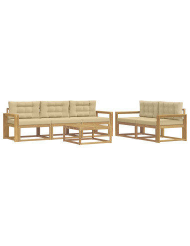 Set di divani da esterno con cuscino 6 pcs Bianco e Beige