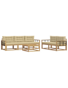 Set di divani da esterno con cuscino 6 pcs Bianco e Beige 2