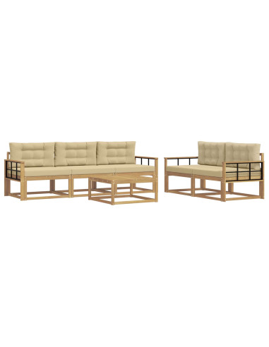 Set di divani da esterno con cuscino 6 pcs Bianco e Beige