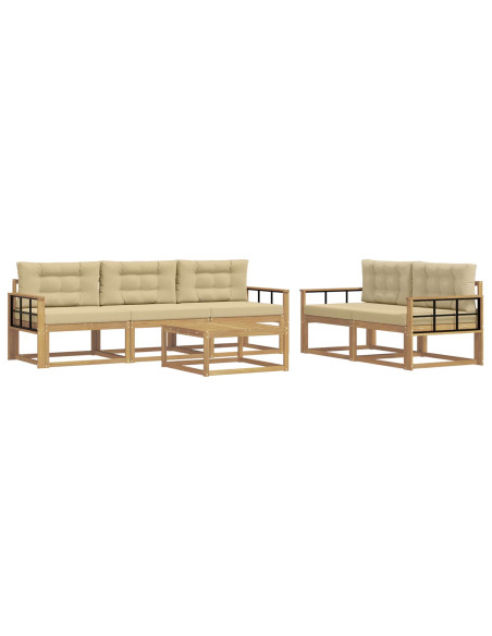 Set di divani da esterno con cuscino 6 pcs Bianco e Beige