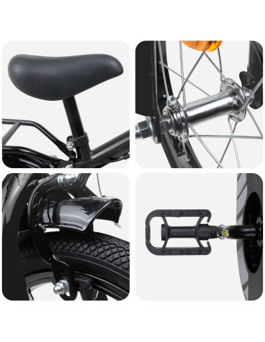 Bicicletta per Bambini 12 Pollici per bambini di 2-4 anni Nero