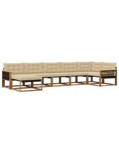 Set di divani da esterno con cuscino 7 pcs Naturale e Beige 2