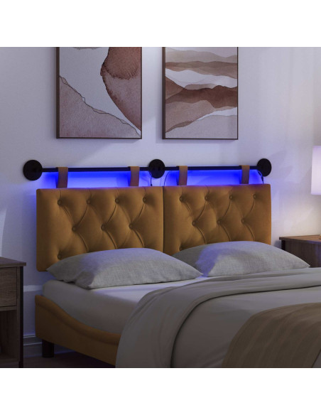 Testiera sospesa Con luce LED Marrone Velluto