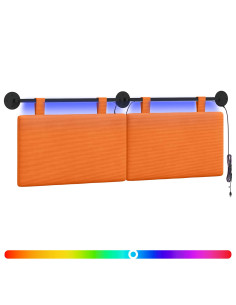 Testiera sospesa Con luce LED Arancione Tessuto in Cords 2