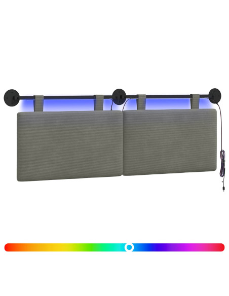 Testiera sospesa Con luce LED Grigio Chiaro Tessuto in Cords