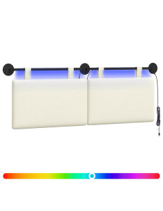 Testiera sospesa Con luce LED Crema Tessuto in Cords 2