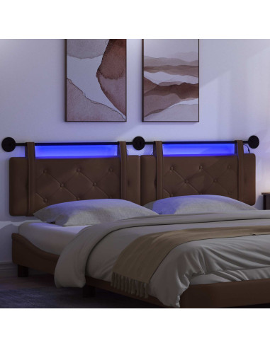 Testiera sospesa Con luce LED Marrone Similpelle