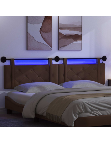 Testiera sospesa Con luce LED Marrone Similpelle