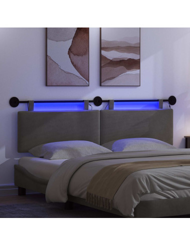 Testiera sospesa Con luce LED Grigio Chiaro Tessuto in Cords