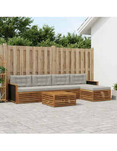 Set di divani da esterno 6 pcs Naturale e Grigio Chiaro