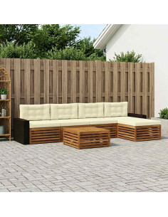 Set di divani da esterno 6 pcs Naturale e Crema 79 x 79 x 37 cm