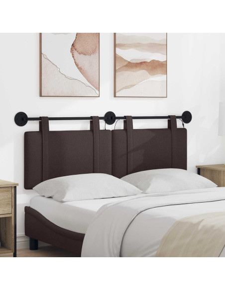 Testiera sospesa Con luce LED Marrone Scuro Tessuto