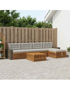Set di divani da esterno 6 pcs Naturale e Grigio Chiaro
