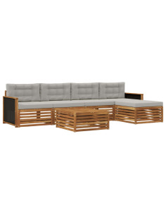 Set di divani da esterno 6 pcs Naturale e Grigio Chiaro 2