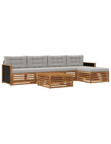 Set di divani da esterno 6 pcs Naturale e Grigio Chiaro