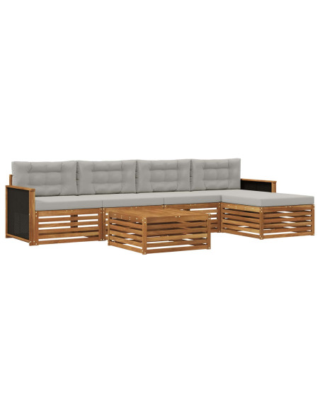 Set di divani da esterno 6 pcs Naturale e Grigio Chiaro